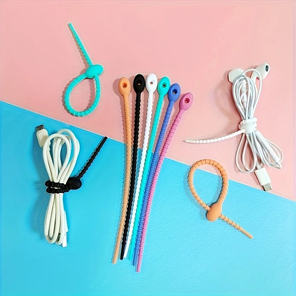 5pcs Silicone Reusable Cable Organizer Storage Bag Tie, Wire Management Zipper Tie, Multi-Functional Bag Clip,Organizer Clip cable
