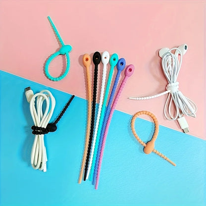 5pcs Silicone Reusable Cable Organizer Storage Bag Tie, Wire Management Zipper Tie, Multi-Functional Bag Clip,Organizer Clip cable