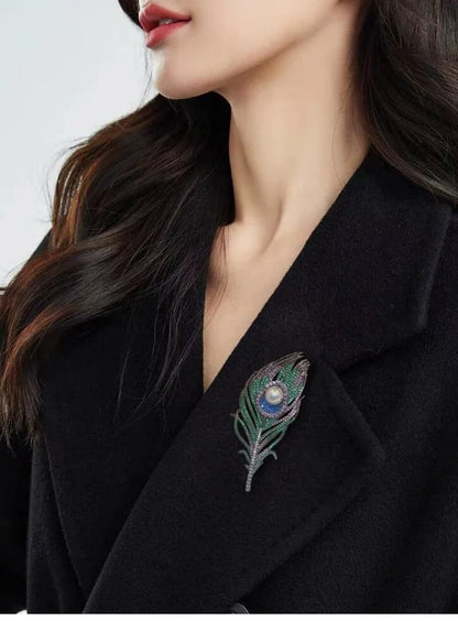 Luxury Crystal Feather Brooch Pearl Pin for Women Elegant Corsage Suit Lapel Badge Wedding Party Gift Jewelry