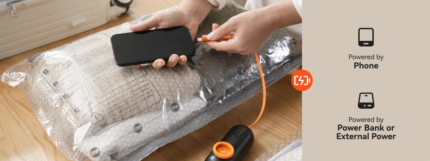 FLEXTAIL X VOLLYC NANO BAG SET AT - Vacuum Compression Bags with -55kPa Suction, Space Saver Bags for Home Clothes Storage