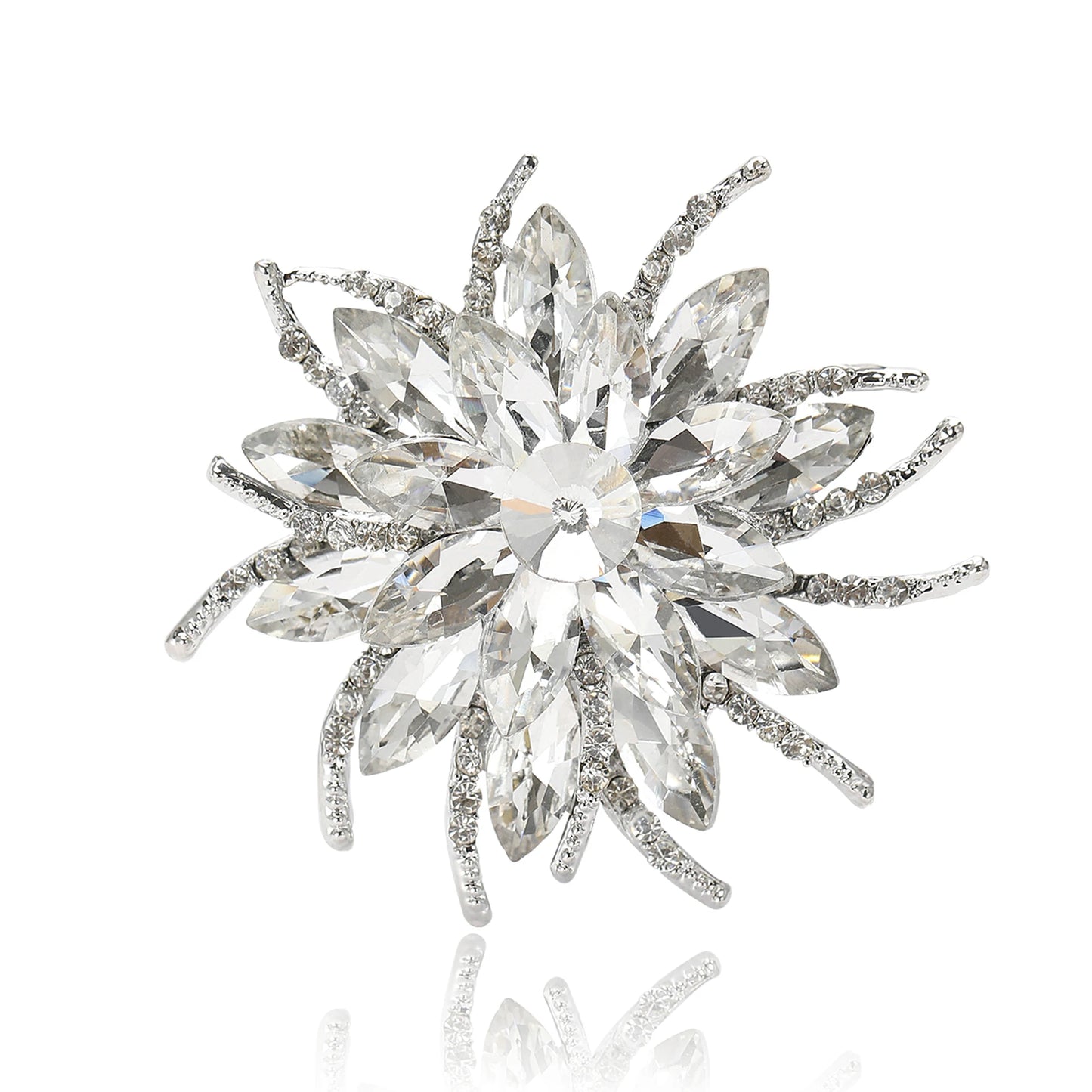 Beaut&Berry Luxury Crystal Glass Flower Brooches for Women Rhinestone Pins Friends Party Gifts Banquet Jewellery Accessories