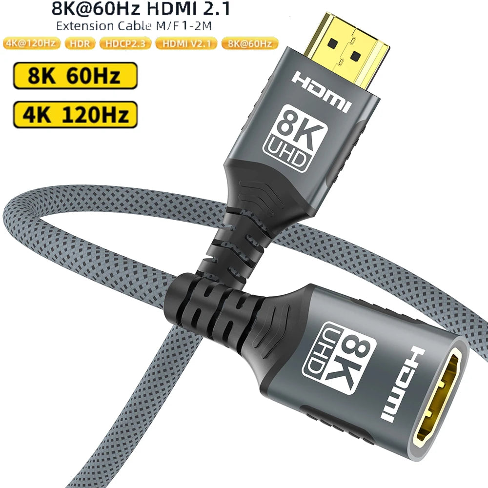 HDMI 2.1 Extension Cable 8K@60Hz HDMI 2.1 Male-Female Bi-Directional 48Gbps 4K@120Hz For HDTV RTX PS5 Xbox HDR Video PC Laptop