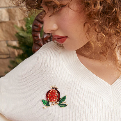 Beaut&Berry Enamel Pomegranate Brooches for Women Unisex 3-color Rhinestone fruits Party Casual Brooch Pin Gifts