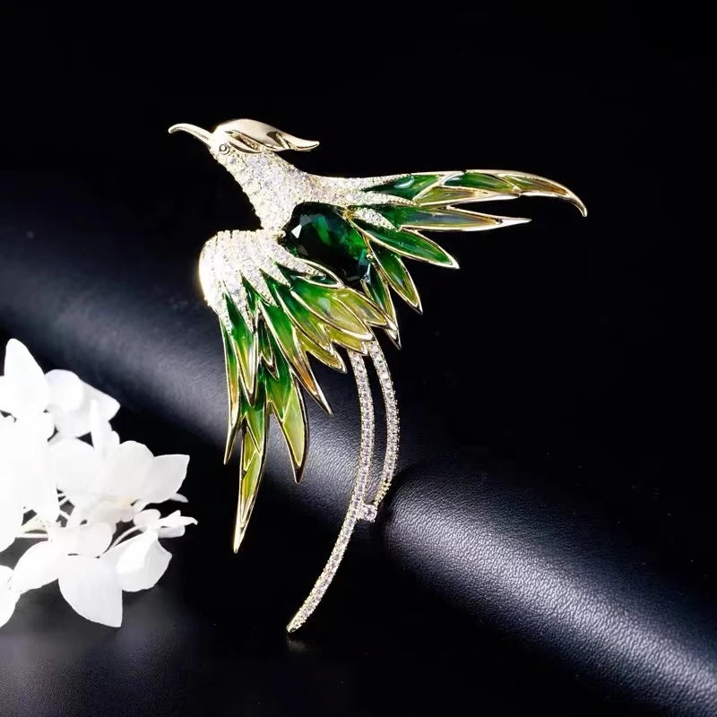 Wuli&baby Crystal Phoenix Bird Brooches For Women Men 5-color Enamel Flying Beauty Bird Party Office Brooch Pin Gifts