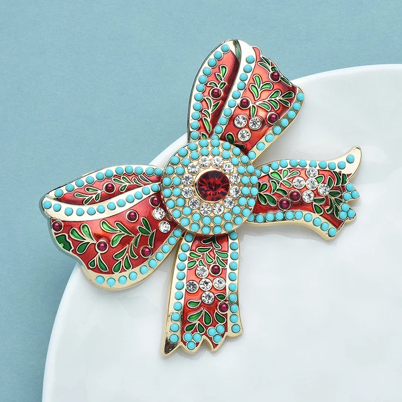 Wuli&baby Vintage Big Enamel Bowknot Brooches For Women Lady Beautiful New Year Knot Party Office Brooch Pins Gifts