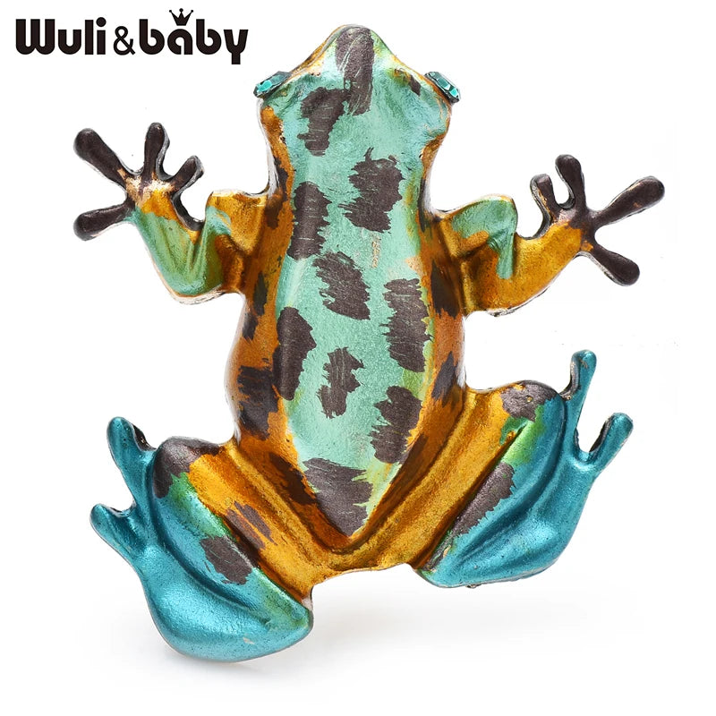 Wuli&baby Cute Enamel Frog Brooches For Women Unisex Vintage Animal Party Casual Clothes Brooch Pins Gifts