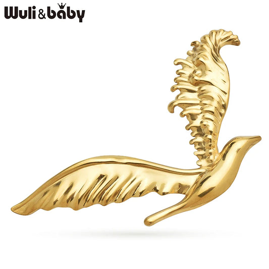 Wuli&baby Stainless Steel Flying Bird Brooches For Women Unisex 2-color Beautiful Big Wings Bird Animal Party Brooch Pins Gifts