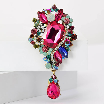 Crystal Glass Pendant Brooches for Women Unisex Rhinestone Flower Pins Banquet Party Backpack Gifts Jewelry Accessories