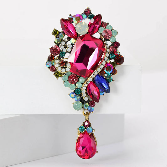 Crystal Glass Pendant Brooches for Women Unisex Rhinestone Flower Pins Banquet Party Backpack Gifts Jewelry Accessories