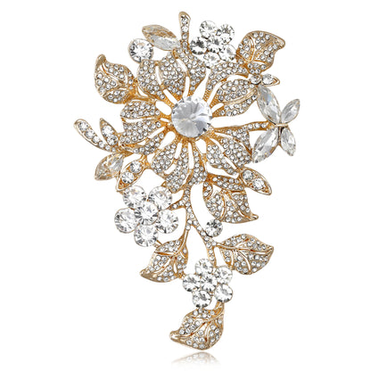 Beaut&Berry Luxury Crystal Glass Flower Brooches for Women Rhinestone Pins Friends Party Gifts Banquet Jewellery Accessories