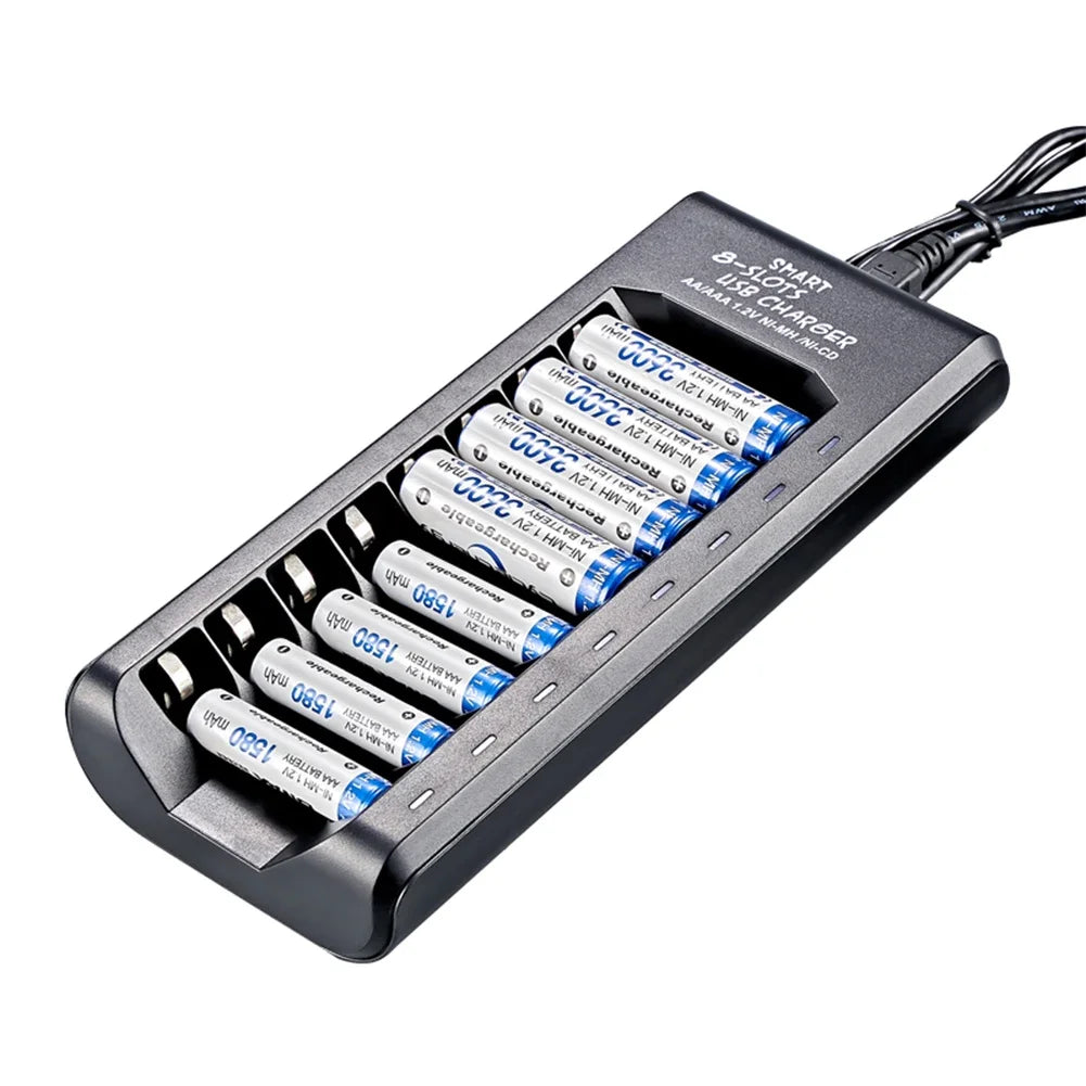 USB Output 8 Slots Fast Charging Short Circuit Protection for 1.2V NiMH AAA/AA Batteries Charger Rechargeable Battery Charger