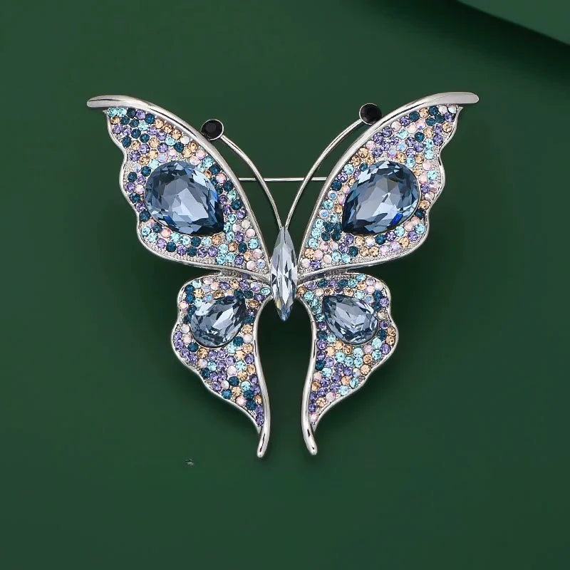 Fashion Rhinestone Butterfly Brooches for Women Unisex 2-Colors Insect Lapel Pins Banquet Party Gifts Jewelry Accessories