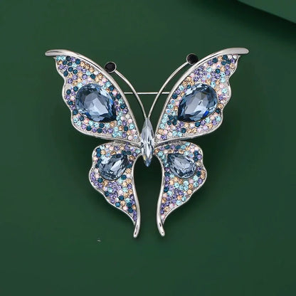 Fashion Rhinestone Butterfly Brooches for Women Unisex 2-Colors Insect Lapel Pins Banquet Party Gifts Jewelry Accessories