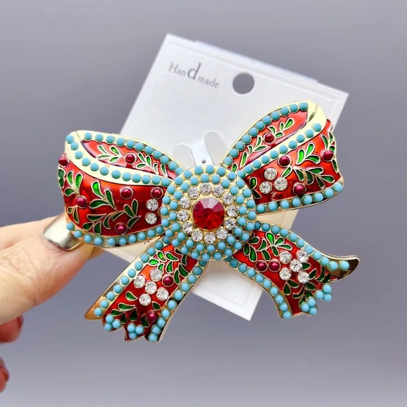 Retro Pearl Bow Big Enamel Bowknot Brooch For Women Fashion Badges Party Jewelry Gift