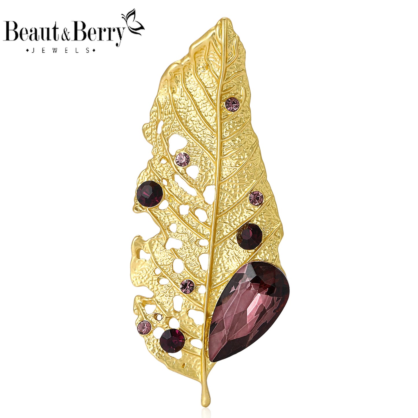 Beaut&Berry Luxury Rhinestone  Leaf Brooches for Women Unisex Plant Pins 2-color Available Casual Party Accessories Gifts