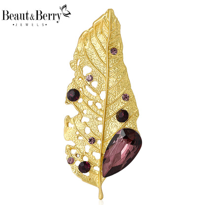 Beaut&Berry Luxury Rhinestone  Leaf Brooches for Women Unisex Plant Pins 2-color Available Casual Party Accessories Gifts