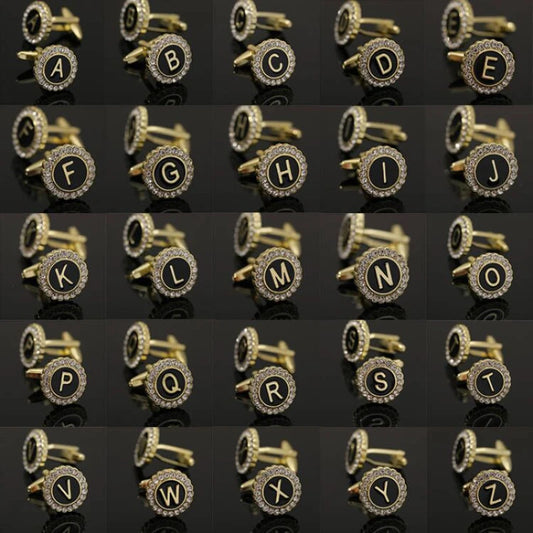 New Round Rhinestone Cufflinks for Men 26 English Letter Cuff Links Button French Business Accessories Gifts