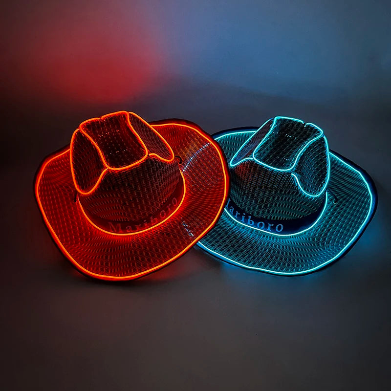 LED Glowing Cowgirl boy Hat Neon Luminous Bride Hat For Holiday Light Up Supplies Fluorescent Party Props Bachelorette Party Hat