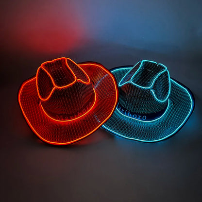 LED Glowing Cowgirl boy Hat Neon Luminous Bride Hat For Holiday Light Up Supplies Fluorescent Party Props Bachelorette Party Hat