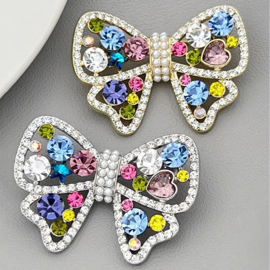 Cute Bow Knot Colorful Rhinestone Brooches for Women Lady Crystal Exuqiste Metal Pins Corsage Party Accessories Gifts