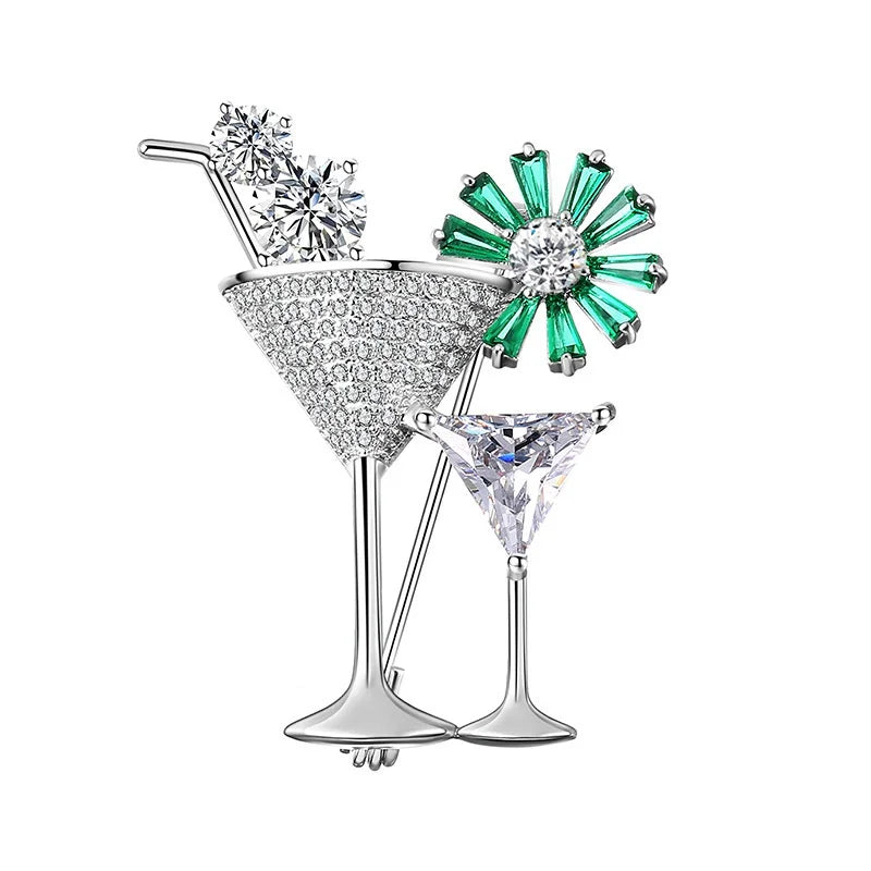 Luxury Rhinestone Cocktail Glass Brooch Creative Snowflake Brooch Jewelry Cubic Zirco Brooch Lady Bouquet Christmas Brooch