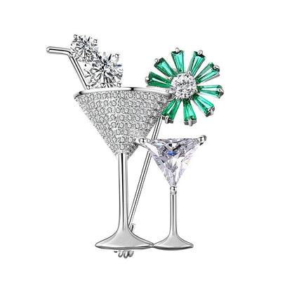 Luxury Rhinestone Cocktail Glass Brooch Creative Snowflake Brooch Jewelry Cubic Zirco Brooch Lady Bouquet Christmas Brooch