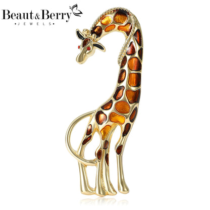 Beaut&Berry Luxury Enamel Giraffe Brooches for Women Unisex Animal Pins Casual Party Jewelry Accessories Gifts Decoration