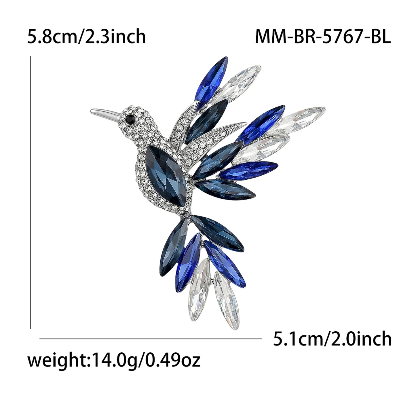 Beaut&Berry Luxury Rhinestone Hummingbird Brooches for Women Unisex Animal Pins Casual Party Jewelry Accessories Gift Decoration