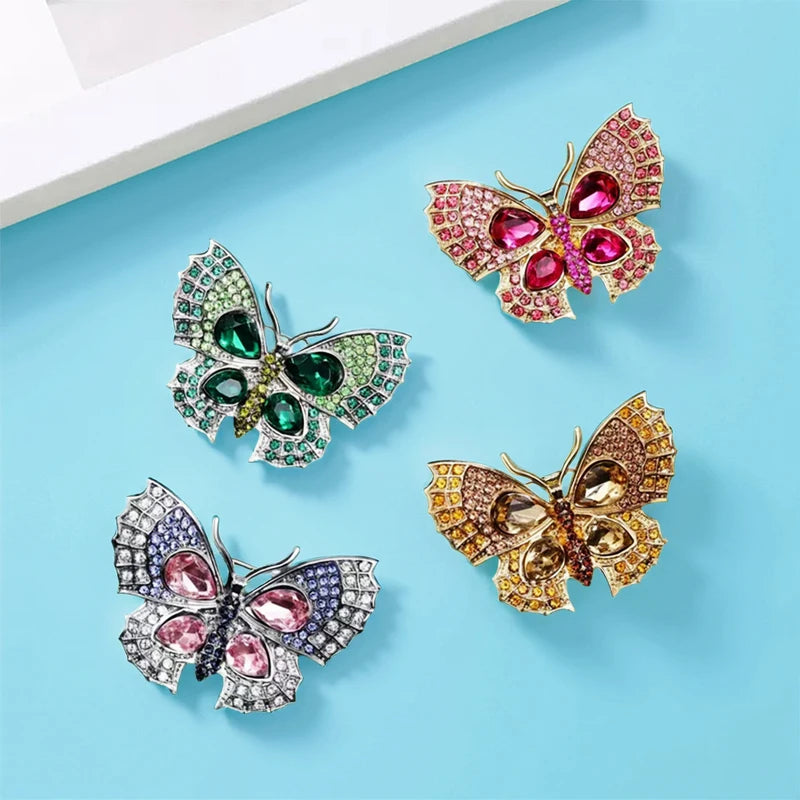 Wuli&baby Lovely Shining Butterfly Brooches 4-color Alloy Rhinestone Insects Brooch For Women's Office Party Clothes Pins Gifts