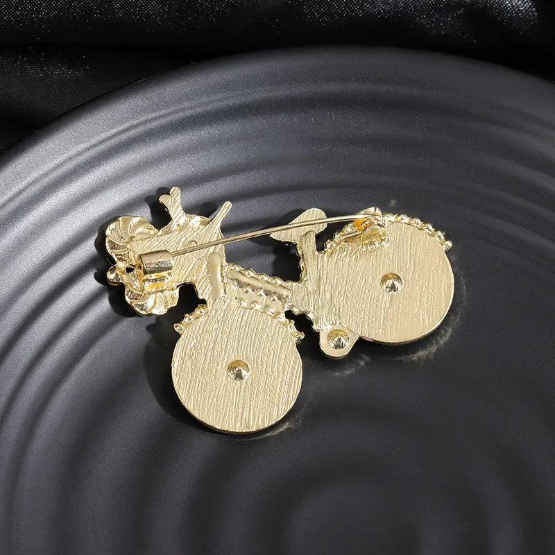Cartoon Cute Pink Flower Bicycle Brooches For Women Girls Temperament Exquisite Fashion Pins Clothing Accessories Gifts