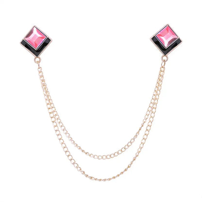 Korean Fashion Geometric Crystal Brooch Tassel Chain Lapel Pin Men's Shirt Collar Jewelry Wedding Party Brooches Accessories