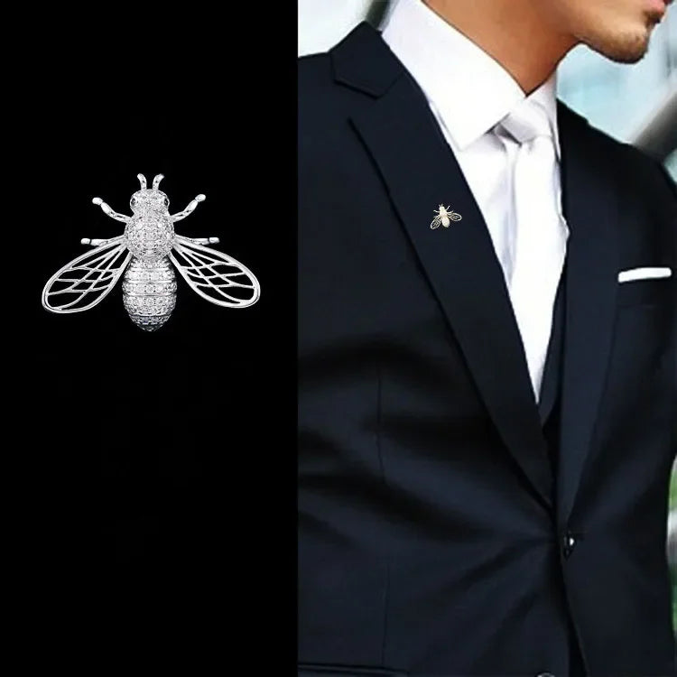Trendy Animal Crystal Bee Brooch Metal Zircon Lapel Pins Men's Suit Shirt Small Collar Pin Corsage Jewelry for Women Accessories