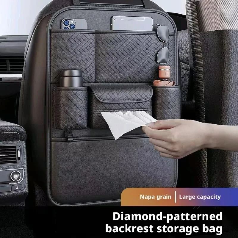Multi-functional Car Seat Back Organizer High-Capacity Multi-Pocket Backseat Storage Bag Wear-Resistant Anti Kick Mat