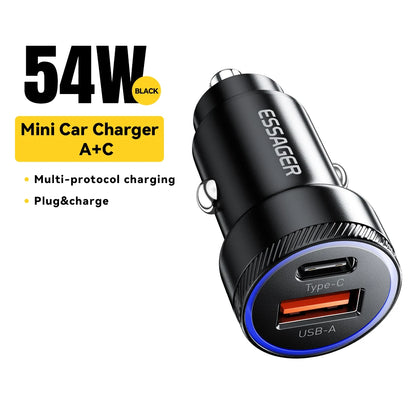 Essager 54W USB Car Charger 5A Fast Charge 3.0 QC  SCP AFC 30W USB Type C Quick Charging For Xiaomi poco iPhone Huawei Samsung