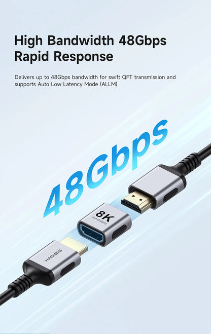 Hagibis HDMI Coupler 8K HDMI 2.1 Female to Female Connector Extension Cable Adapter for HDTV Monitor Laptops Projector Roku TV