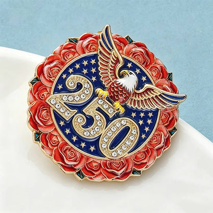 Wuli&baby 250 Independence Day Brooches For Women Unisex Rose-flower Eagle Party Office Round Brooch Pin Badge Fashion Gifts