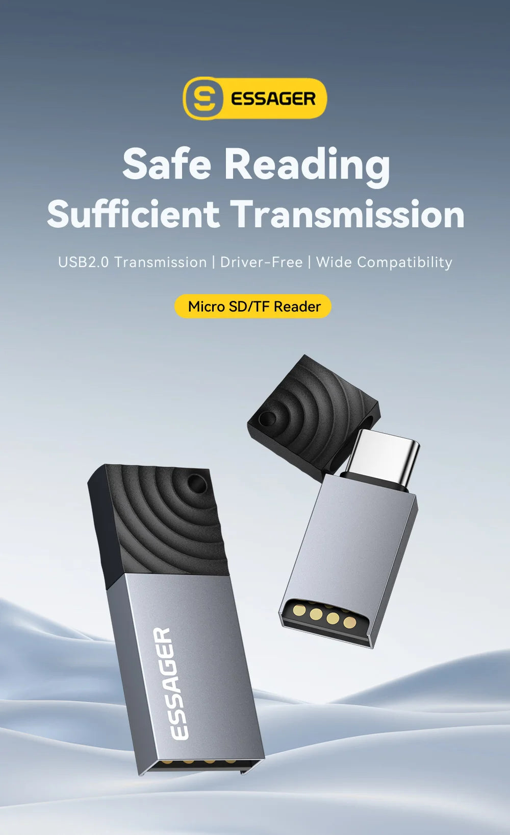 Essager 2-in-1 Mini Type C USB2.0 Card Reader Adapter Micro SD TF Memory Card Reader for iPhone 16 15 Pro Huawei Macbook iPad
