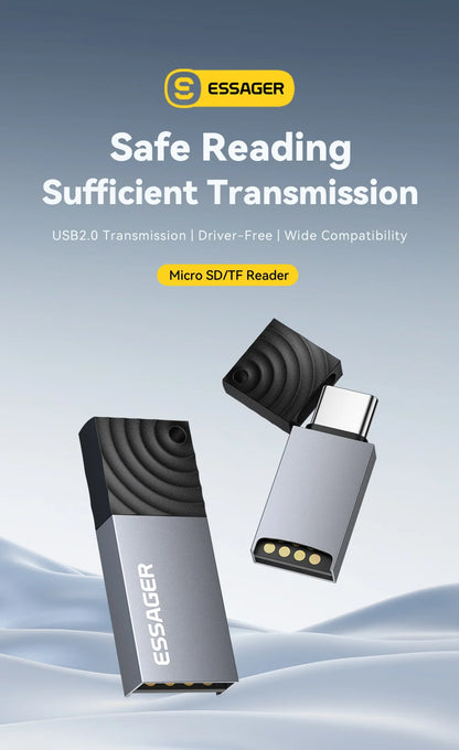 Essager 2-in-1 Mini Type C USB2.0 Card Reader Adapter Micro SD TF Memory Card Reader for iPhone 16 15 Pro Huawei Macbook iPad