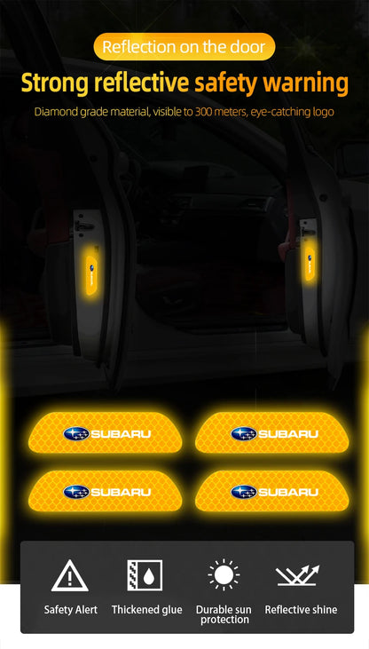 4PCS Car Stickers Door Opening Reflective Warning Sticker For Subaru STI Forester Impreza Legacy Outback XV BRZ WRX Tribeca