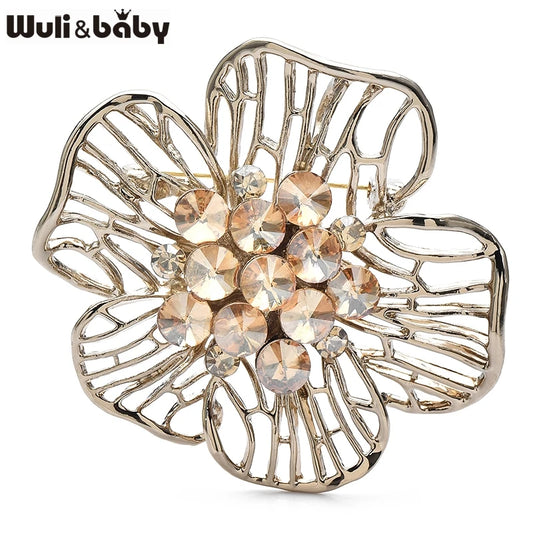 Wuli&baby Hollow Out Flower Brooches For Women Unisex 2-color Rhinestone Beautiful Plants Casual Party Brooch Pins Gifts