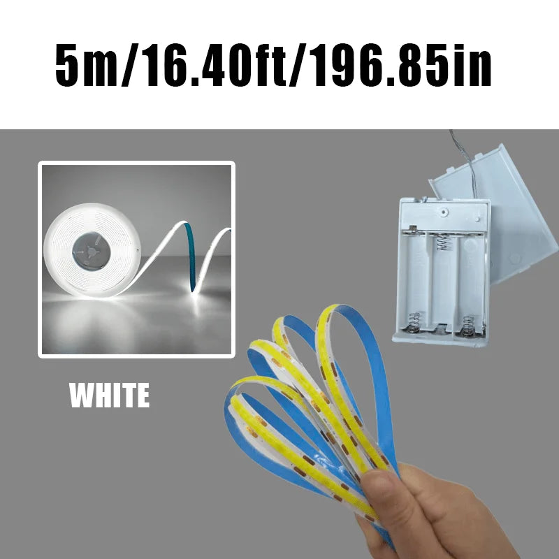 3AA Battery Box COB LED Strip Lights, 5V Flexible COB Strip Light, Flexible Ribbon Diode Tape for Party, Bedroom, Kitchen