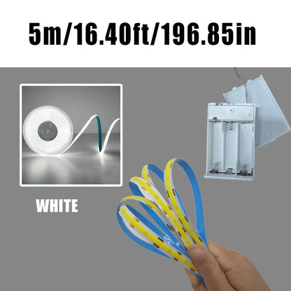 3AA Battery Box COB LED Strip Lights, 5V Flexible COB Strip Light, Flexible Ribbon Diode Tape for Party, Bedroom, Kitchen