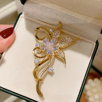 Crystal Bauhinia Brooches For Women Flower Lapel Pin Fashion Jewelry Wedding Corsage Accessories
