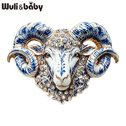 Wuli&baby Strong Goat Brooches For Women Men 2-color Enamel Rhinestone Year Of the Goat Animal Party Brooch Pins New Year Gifts
