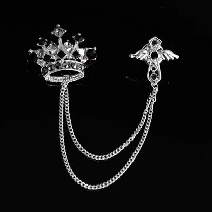 Crown Chain Brooch Vintage Tassel Crystal Brooch Temperament Rhinestone Lapel For Women Dress Mens Shirt Suit Set Collar Jewelry