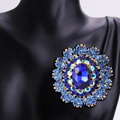 Beaut&Berry Luxury Shiny Round Large Glass Brooches for Women Rhinestone Pins 6-color Available Casual Party Accessories Gifts