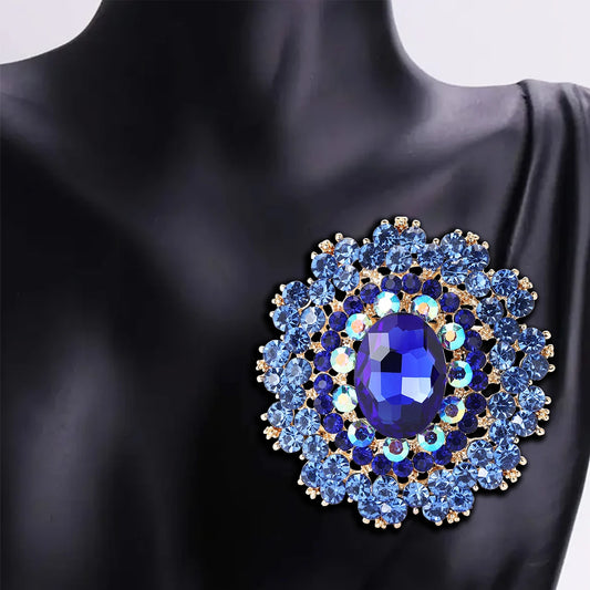 Beaut&Berry Luxury Shiny Round Large Glass Brooches for Women Rhinestone Pins 6-color Available Casual Party Accessories Gifts