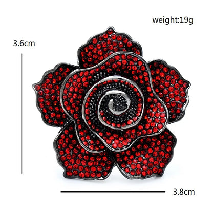 Wuli&baby Luxury Shinning Rose-flower Brooches For Women 4-color Full Rhinestone Charming Flower Plants Office Party Brooch Pins