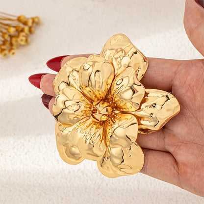 Women Large Statement 3D Layered Golden Flower Brooch Bold Retro Statement Elegant Collar Accessory For Party Wedding Daily Wear