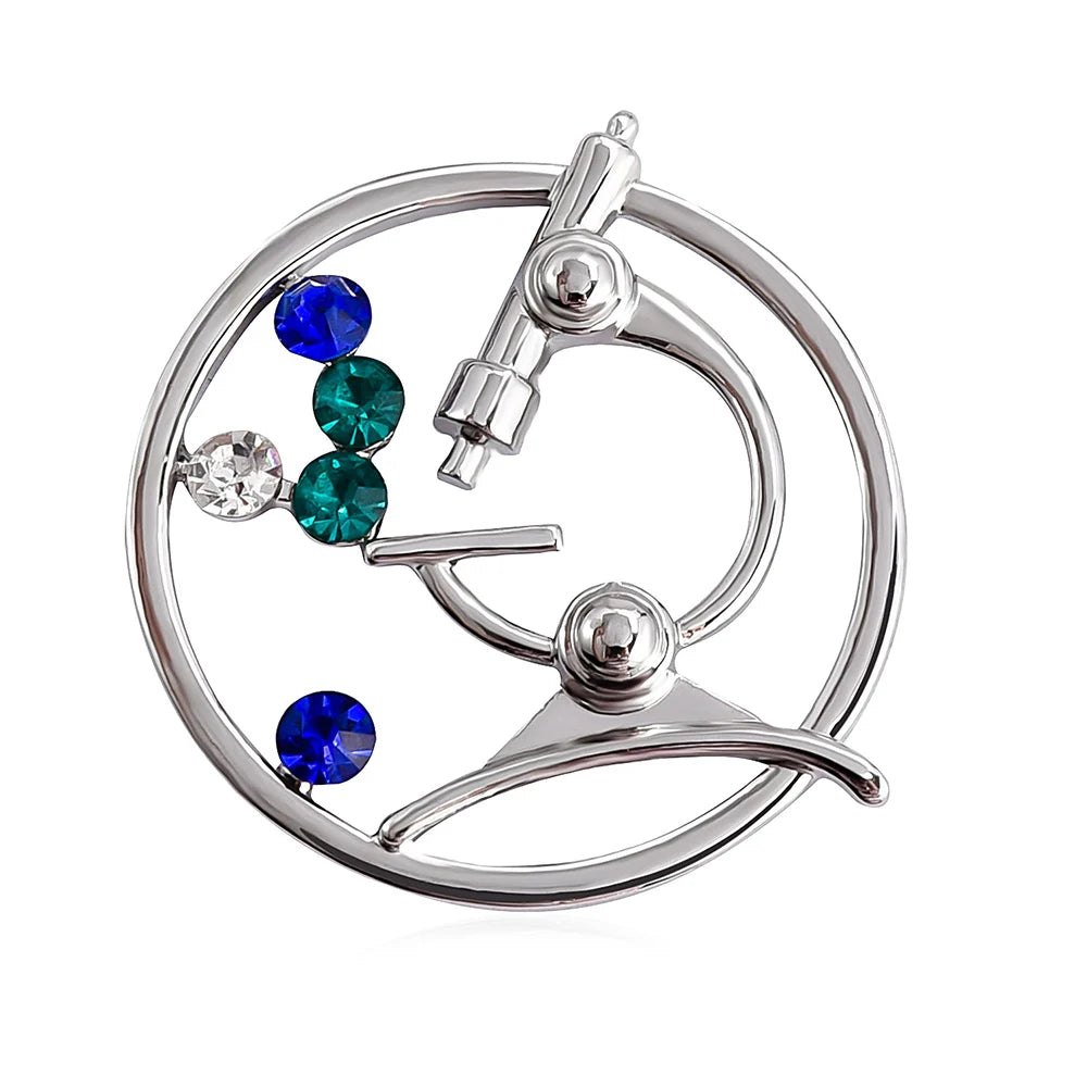 Microscope Crystal Brooch Chemical Medical Equipment Pin Jacket Lapel Lanyard Badge Gift Jewelry Accessories for Man Woman Stude